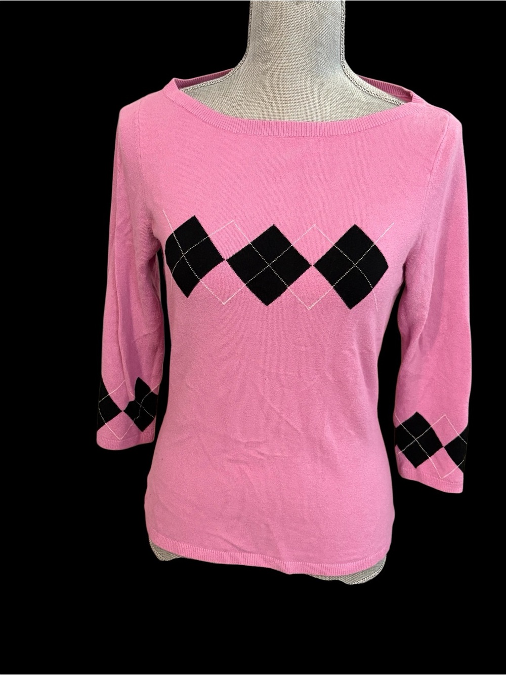 INC International Concepts Pink Argyle Boatneck Sweater